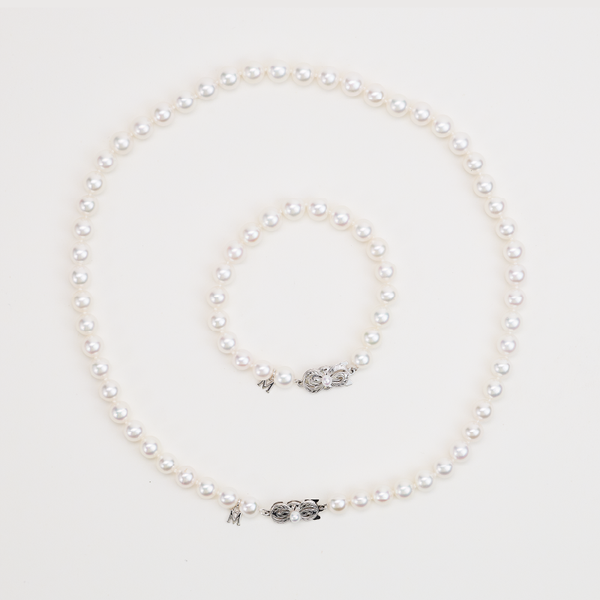 Mikimoto Classic 18ct White Gold Akoya Pearl Necklace, Bracelet and Earring Set