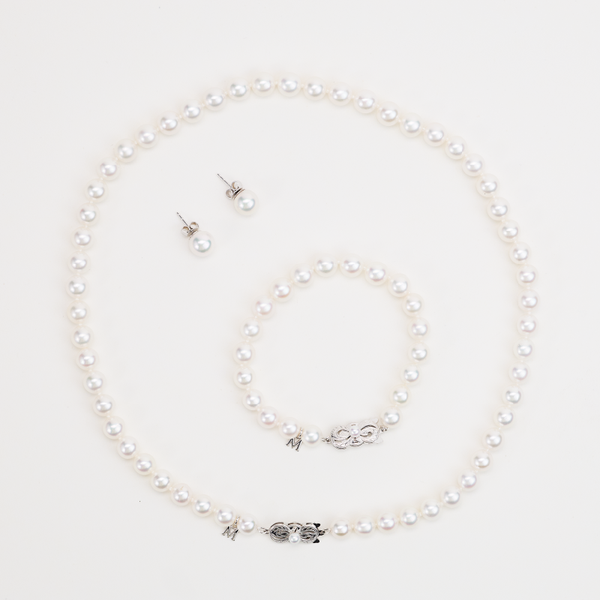 Mikimoto Classic 18ct White Gold Akoya Pearl Necklace, Bracelet and Earring Set