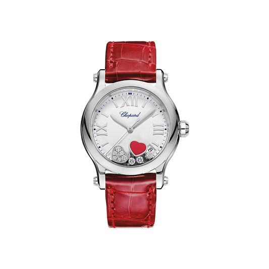 CHOPARD HAPPY HEARTS
36 MM, QUARTZ, LUCENT STEEL™, DIAMONDS, RED STONE