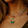 14KT YELLOW GOLD AND DIAMOND MALACHITE BABY BUTTERFLY NECKLACE