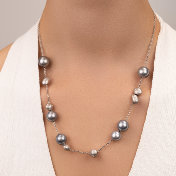 Mikimoto Pearls in Motion Black South Sea Cultured Pearl and Diamond Necklace in 18K White Gold