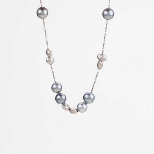 Mikimoto Pearls in Motion Black South Sea Cultured Pearl and Diamond Necklace in 18K White Gold