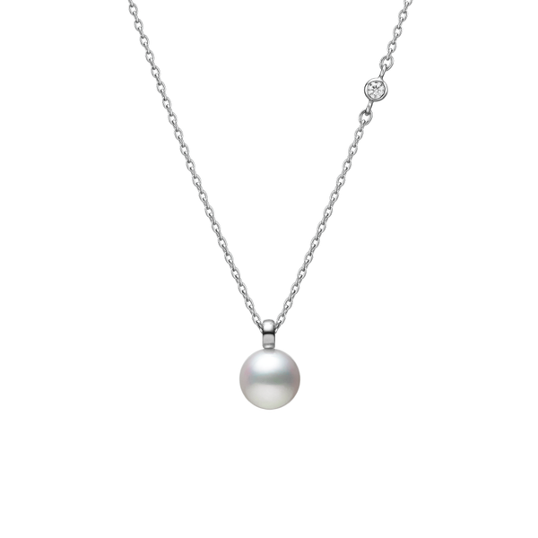 Mikimoto Pearl and Diamond Pendant 18K White Gold