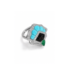 White Gold Diamond Turquoise and Emerald Ring