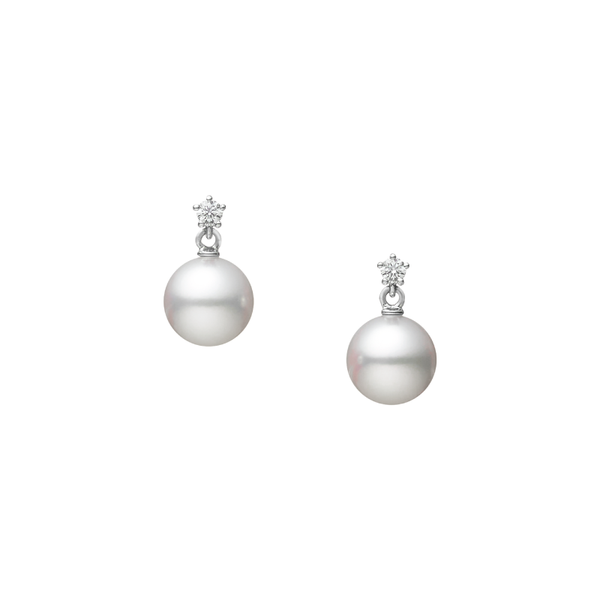 Mikimoto Pearl and Diamond Earrings 18K White Gold