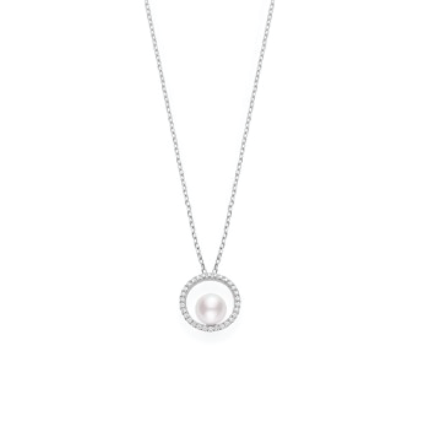 Mikimoto Pearl and Diamond Pendant 18K White Gold