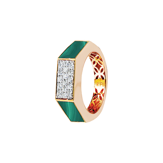 Malachite, Rose and White gold Diamond Ring 53