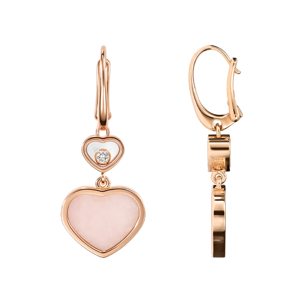 Chopard Happy HeartsEarrings, ethical rose gold, diamonds, pink opal