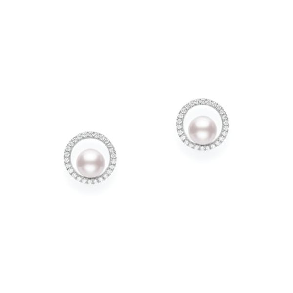 Mikimoto Pearl and Diamond Earrings 18K White Gold