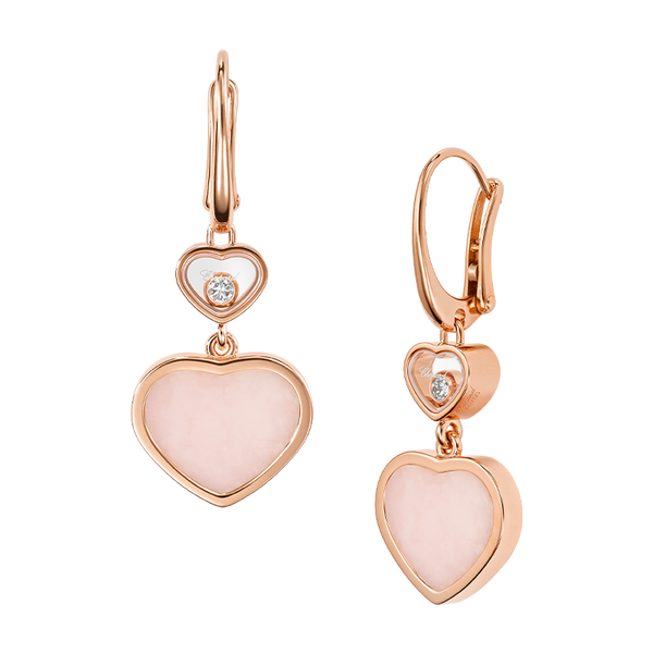 Chopard Happy HeartsEarrings, ethical rose gold, diamonds, pink opal