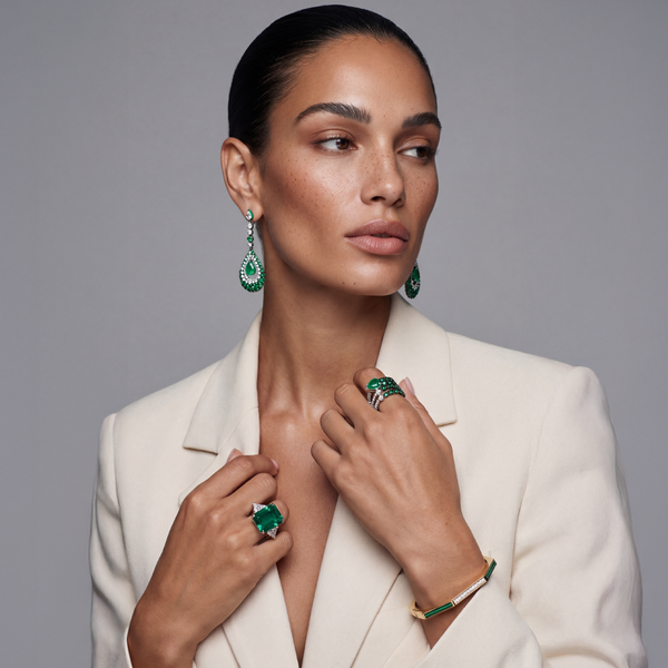 White Gold Emerald And Diamond Earrings