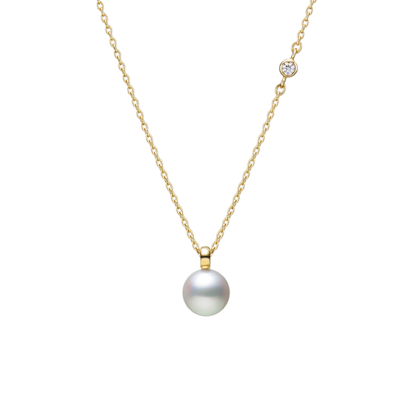 Mikimoto Pearl and Diamond Pendant 18K Yellow Gold