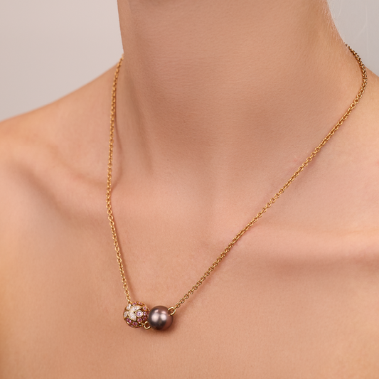 Mikimoto Black South Sea Pearl, Diamond, 18k Yellow Gold Necklase