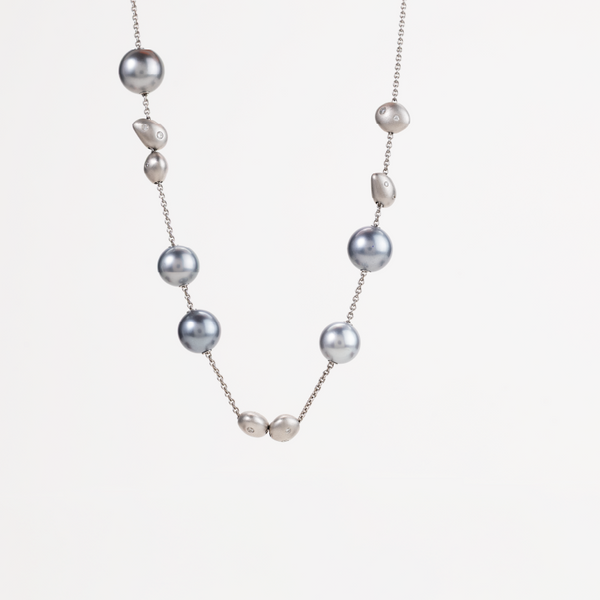 Mikimoto Pearls in Motion Black South Sea Cultured Pearl and Diamond Necklace in 18K White Gold