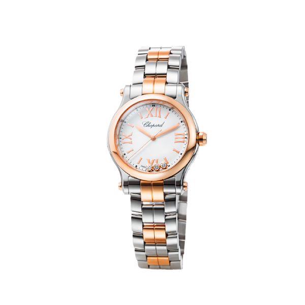 CHOPARD HAPPY SPORT30 MM, QUARTZ, ETHICAL ROSE GOLD, LUCENT STEEL™, DIAMONDS