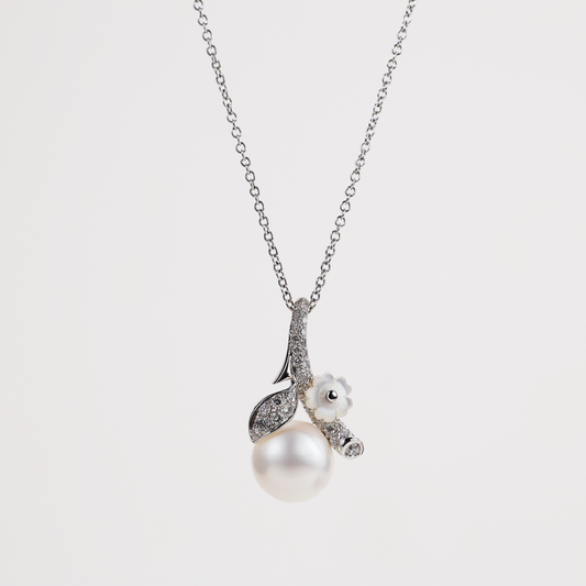 Mikimoto Pearl and Diamond Pendant 18K White Gold
