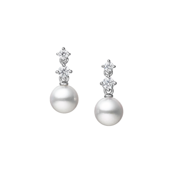 Mikimoto Pearl Diamond 18K White Gold Earrings