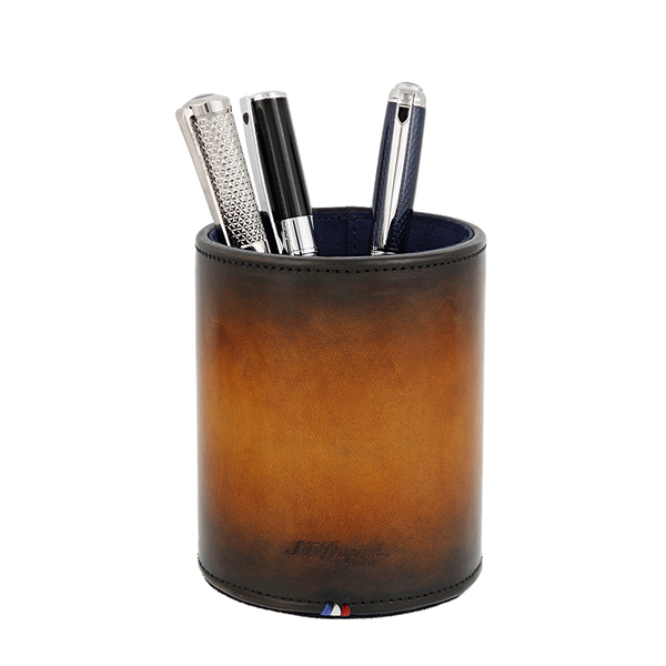 S.T. Dupont Brown Leather Desk Pen Holder Accessory