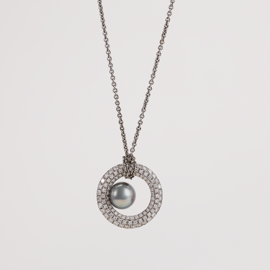 Mikimoto Pearl and Diamond Pendant 18K White Gold