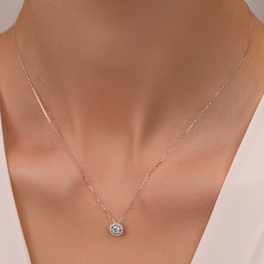 White Gold With Main Stone & Diamond Pendant