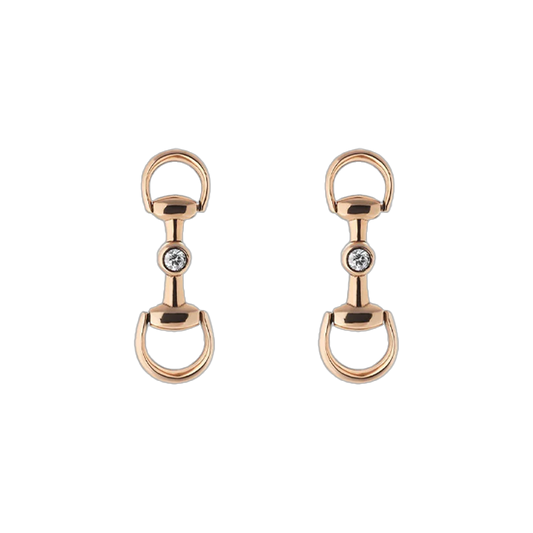 Gucci, Horsebit 18K Rose Gold 0.05cttw Diamond Drop Earrings