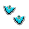 White Gold Diamond Turquoise and Emerald Earrings