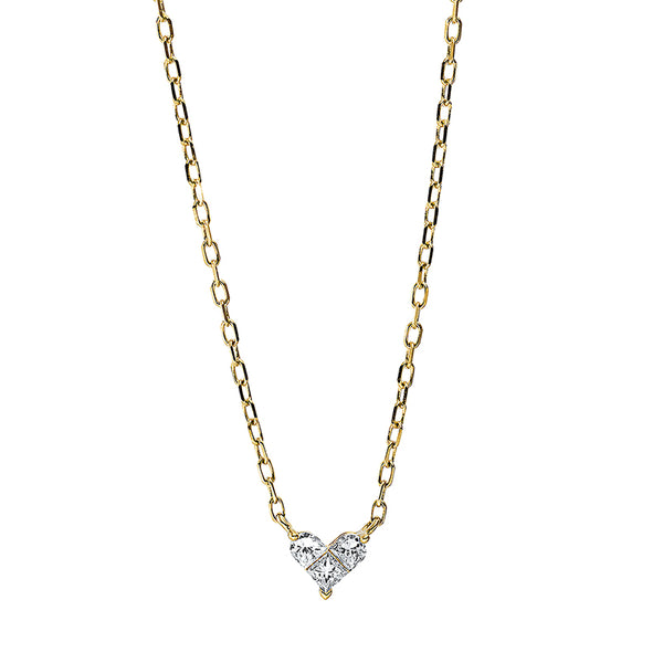 Yellow Gold, Diamond necklace 18 kt YG heart