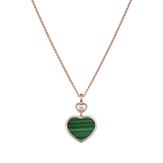 Happy Hearts Pendant, Ethical Rose Gold, Diamond, Malachite
