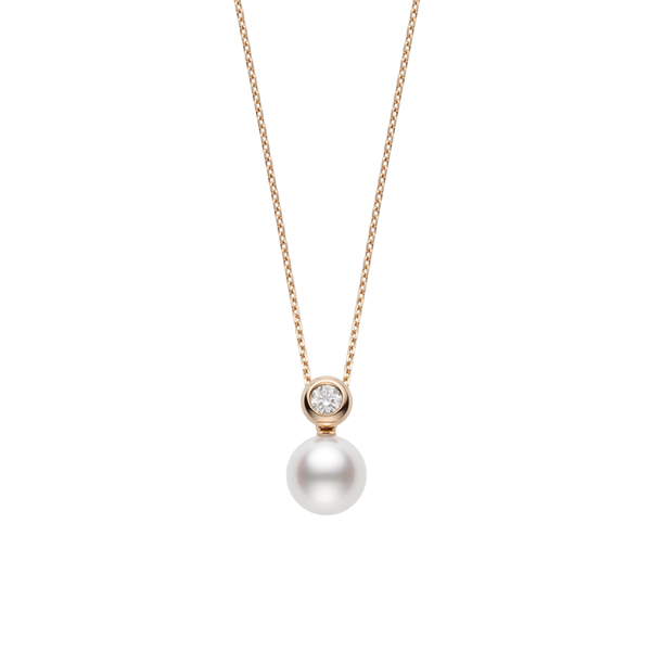 Mikimoto Pearl and Diamond Pendant 18K Rose Gold