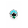 White Gold Diamond Turquoise and Emerald Ring