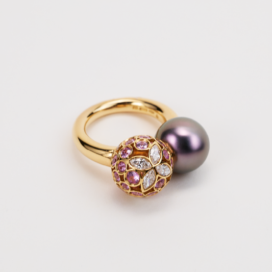 Mikimoto Black South Sea Pearl, Diamond Ring