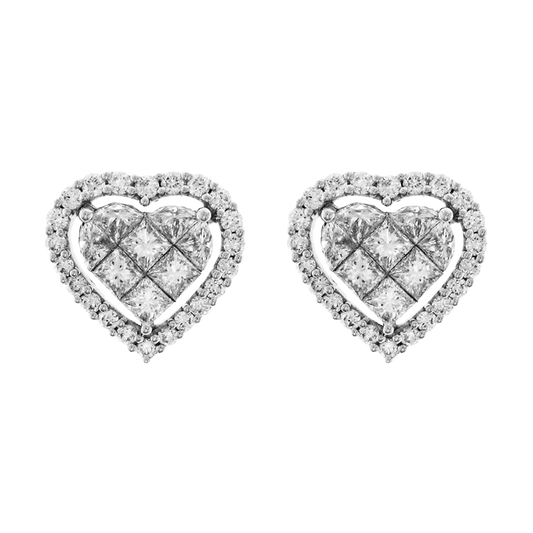 White Gold Diamond Hearts Earrings