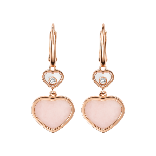 Chopard Happy HeartsEarrings, ethical rose gold, diamonds, pink opal
