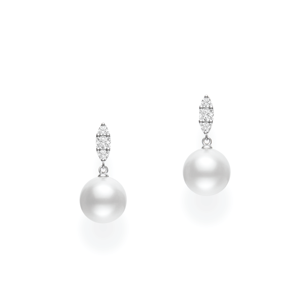 Mikimoto Pearl and Diamond Earrings 18K White Gold
