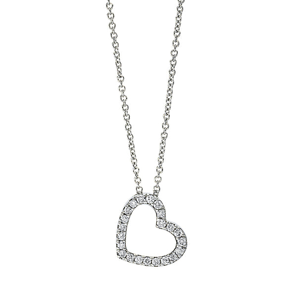 White Gold, Diamond necklace 18 kt WG heart, with loop at 40 cm
