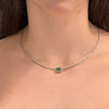 14KT GOLD AND DIAMOND EMERALD BEZEL NECKLACE