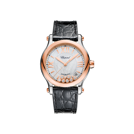 CHOPARD HAPPY SPORT
36 MM, AUTOMATIC, ETHICAL ROSE GOLD, LUCENT STEEL™, DIAMONDS