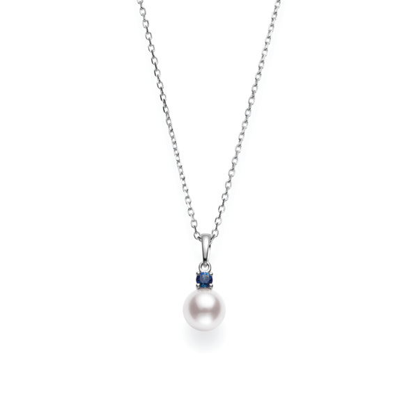 Mikimoto Pearl and Sapphire Pendant 18K White Gold