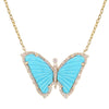 14KT YELLOW GOLD AND DIAMOND TURQUOISE BABY BUTTERFLY NECKLACE