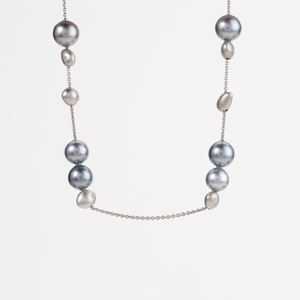 Mikimoto Pearls in Motion Black South Sea Cultured Pearl and Diamond Necklace in 18K White Gold