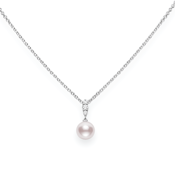 Mikimoto Pearl and Diamond Pendant 18K White Gold