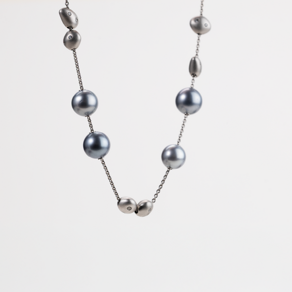 Mikimoto Pearls in Motion Black South Sea Cultured Pearl and Diamond Necklace in 18K White Gold
