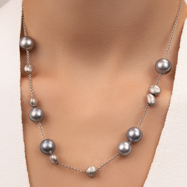 Mikimoto Pearls in Motion Black South Sea Cultured Pearl and Diamond Necklace in 18K White Gold